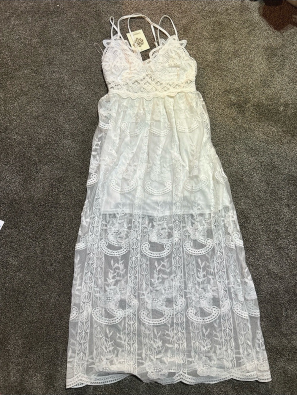 White Lace Maxi Dress with Sheer Skirt